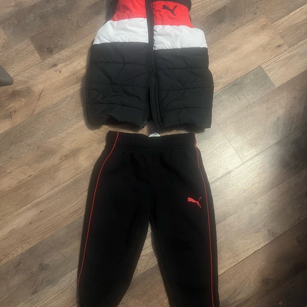 Puma Kids Black Joggers with Red Stripe